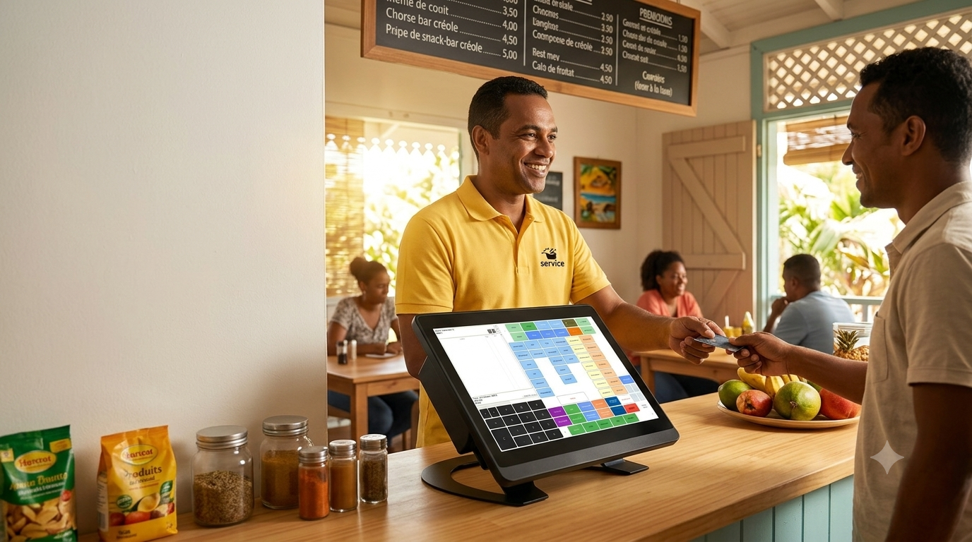 Commerçant utilisant sa caisse tactile Windows NC-Retail dans son snack