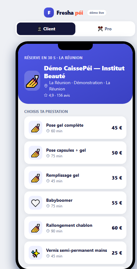 Réservation en ligne · Fresha péi 1 Fresha péi · réservation en ligne